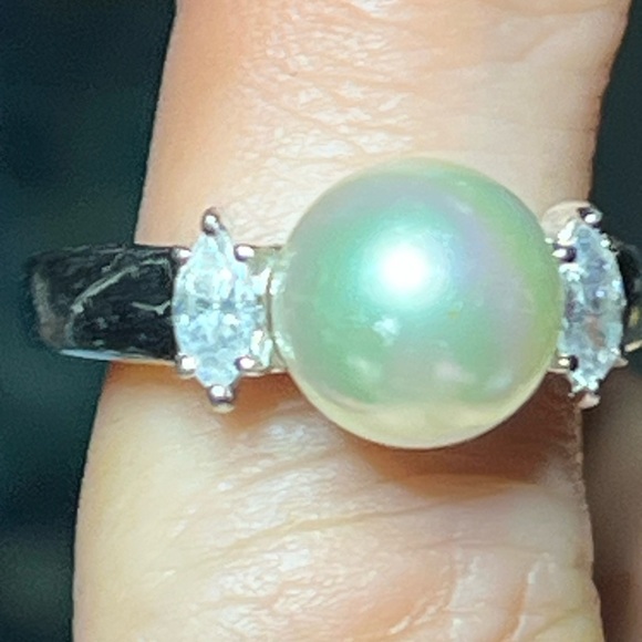Vintage Sterling Silver Genuine  Pearl CZ Ring size 6.5 - Picture 6 of 10